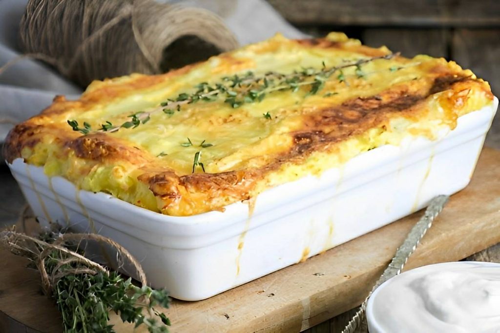 Torta de batata recheada com presunto e queijo