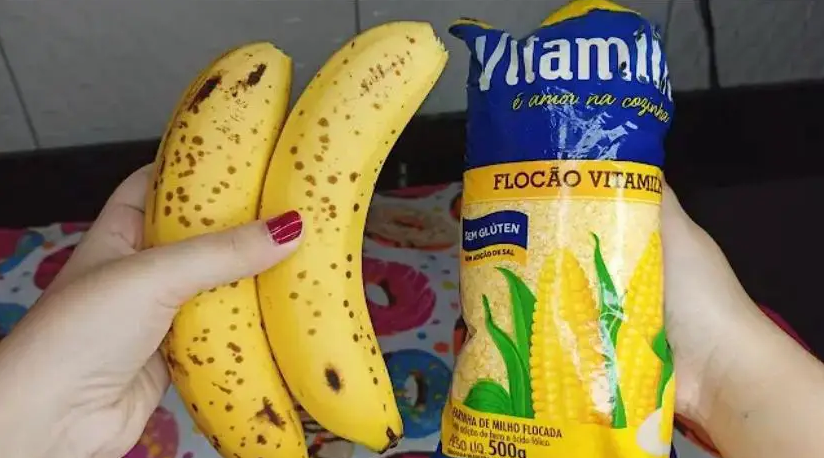 Tem banana e flocão de milho? Faça esta receita de 2 ingredientes, sem trigo, sem ovos e pronta em 5 minutos!
